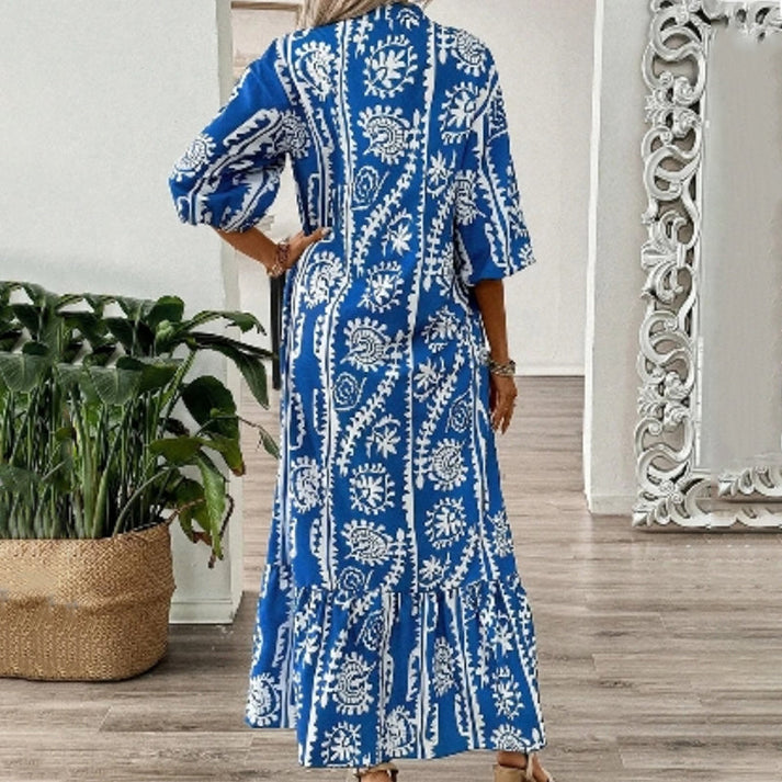 Vestido largo para mujer con diseño elegante y estampado en forma de v