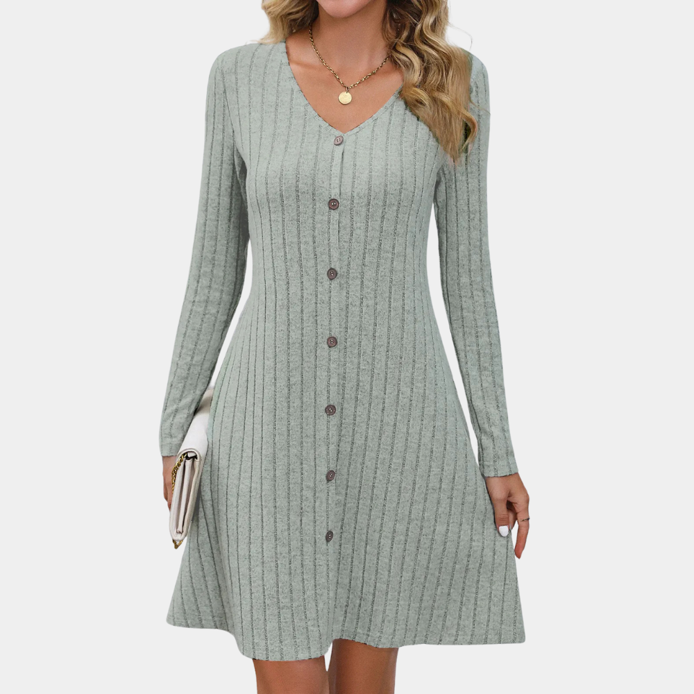 Vestido elegante para mujer con botones y mangas largas, ideal para cualquier ocasión