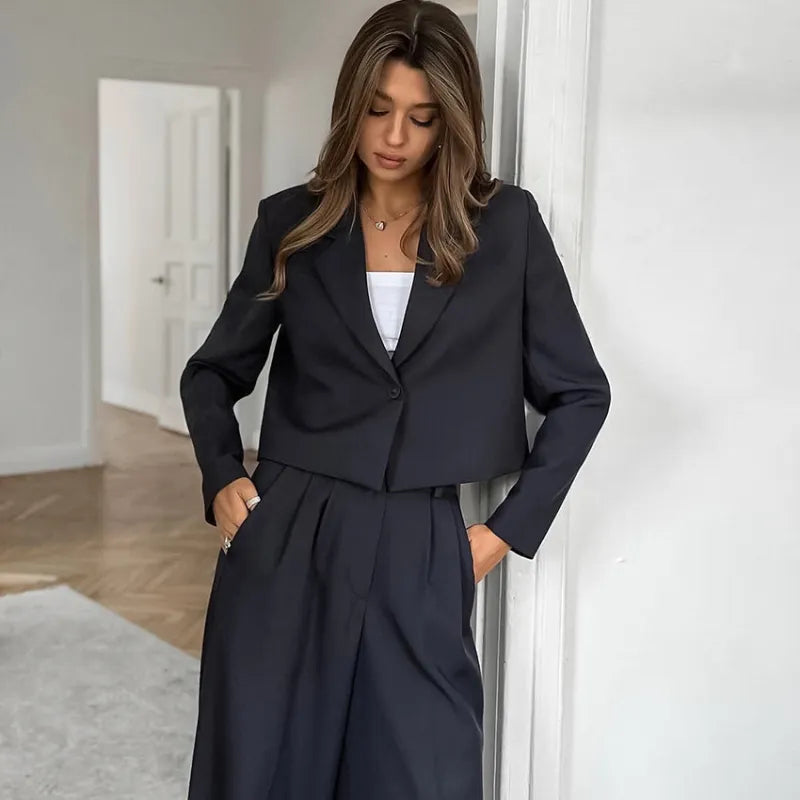 Angelika - Blazer de manga larga, traje de dos piezas con pantalón de doble cintura