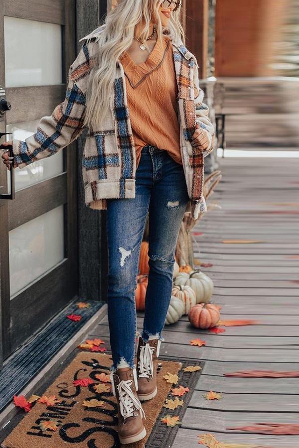 Abrigo Tipo Camisa con Estampado de Cuadros para Mujer – Cierre con Botones