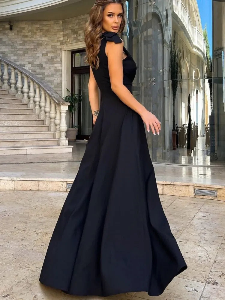 Vestido largo cruzado para mujer con escote en V y lazo ajustable
