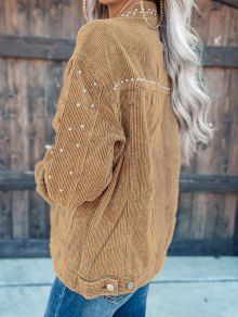 Chaqueta de Streetwear de Corduroy con Detalles de Estrellas para Mujeres