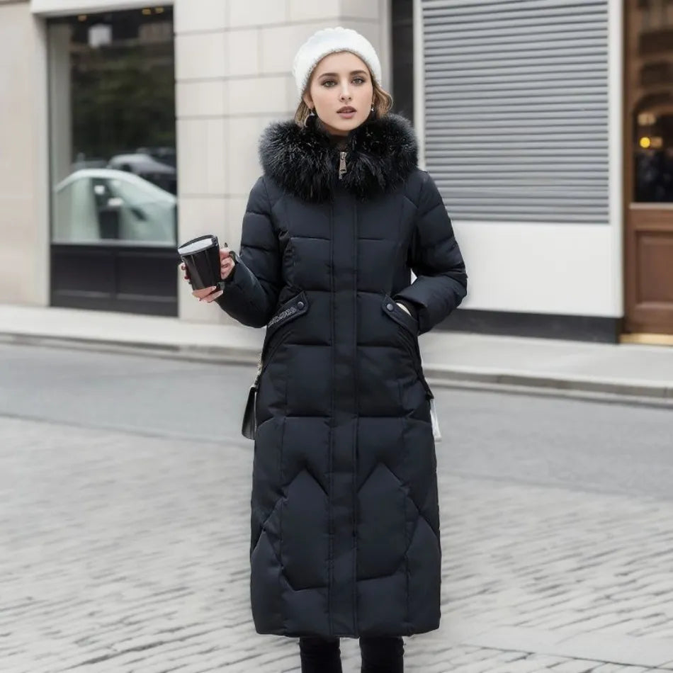 Abrigo Largo de Invierno para Mujer con Diseño Exquisito de Capucha