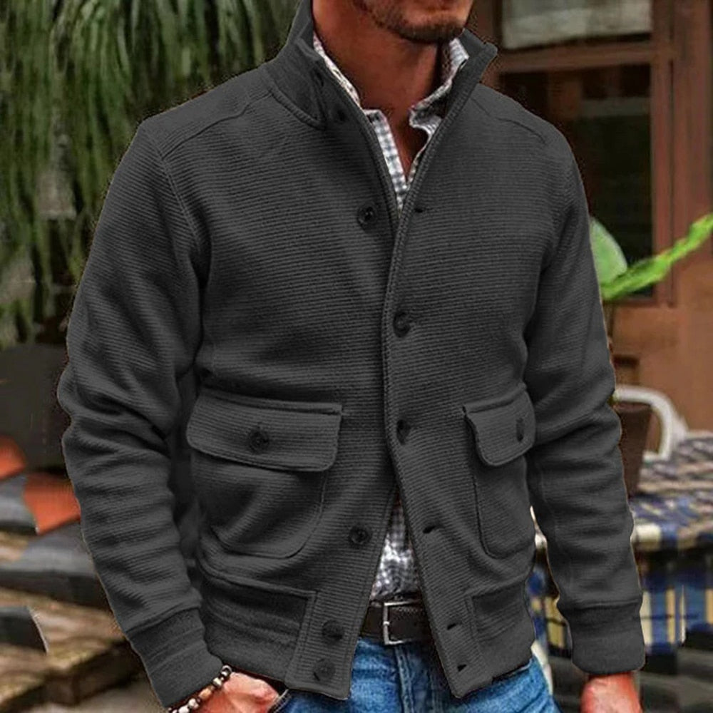 Chaqueta con botones para hombre, estilo clásico de color sólido para otoño e invierno