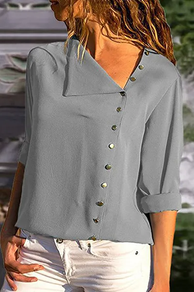 Veronica - Camisa de mujer con cuello diagonal y botones irregulares