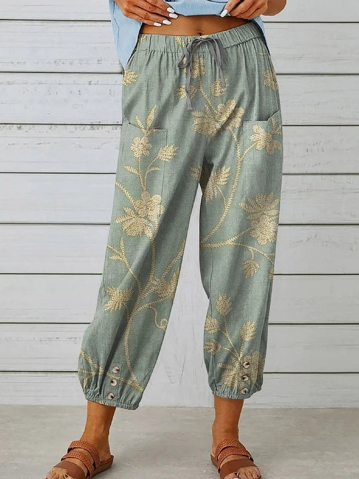 Laura - Pantalón casual de mujer con elegante estampado floral retro