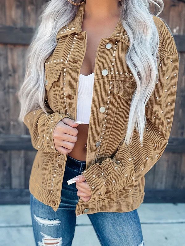 Chaqueta de Streetwear de Corduroy con Detalles de Estrellas para Mujeres