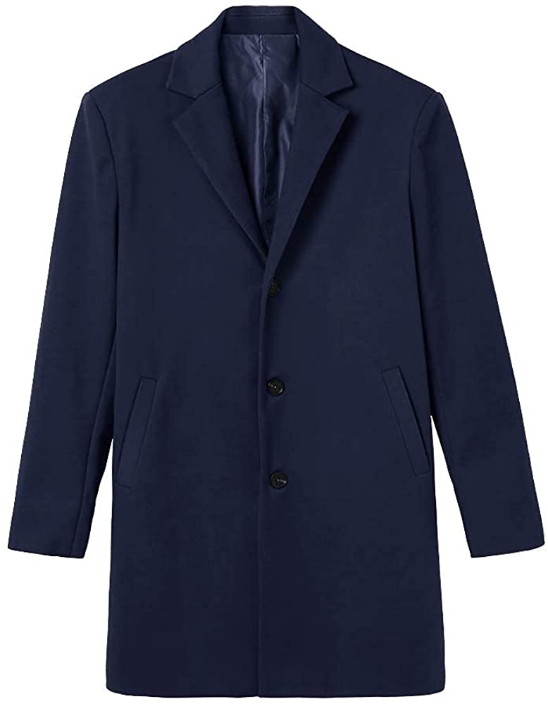 Elegante abrigo largo de invierno para hombre en color azul oscuro con botones