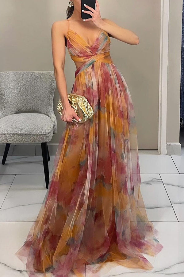 Vestido largo con tirantes y estampado floral de estilo encantador