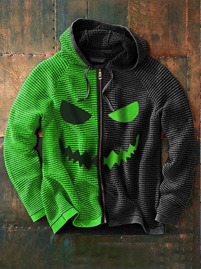 Chaqueta con capucha y bloque de color para hombre con estampado de Halloween Grimace