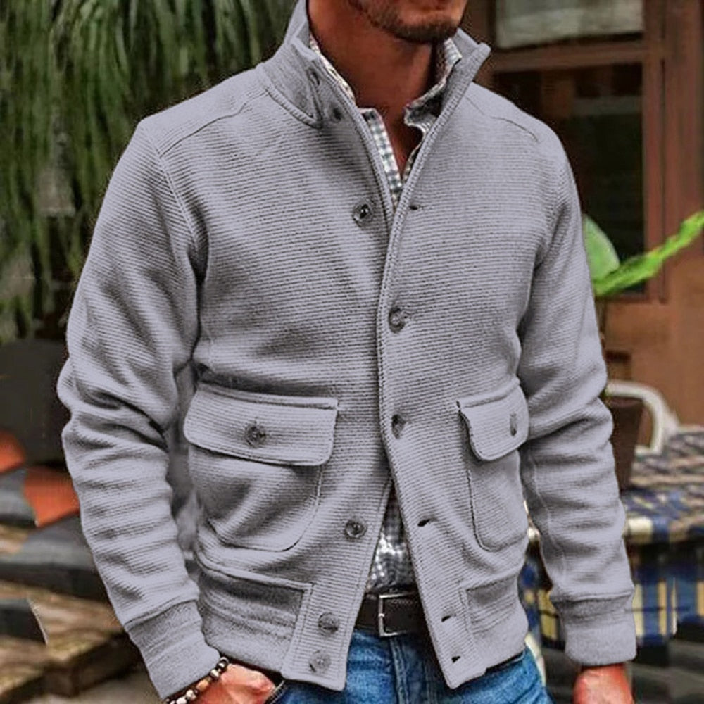 Chaqueta con botones para hombre, estilo clásico de color sólido para otoño e invierno