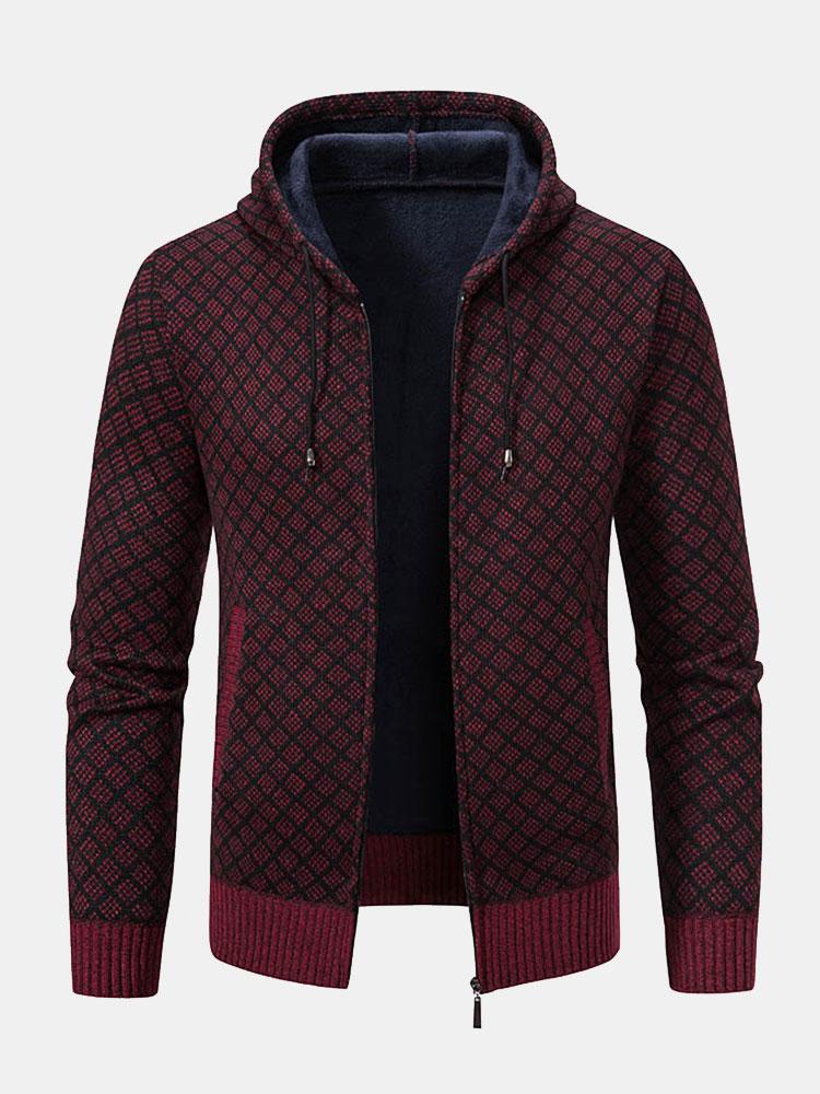 Sudadera con capucha con cremallera y estampado de rombos para Mira oks elegantes