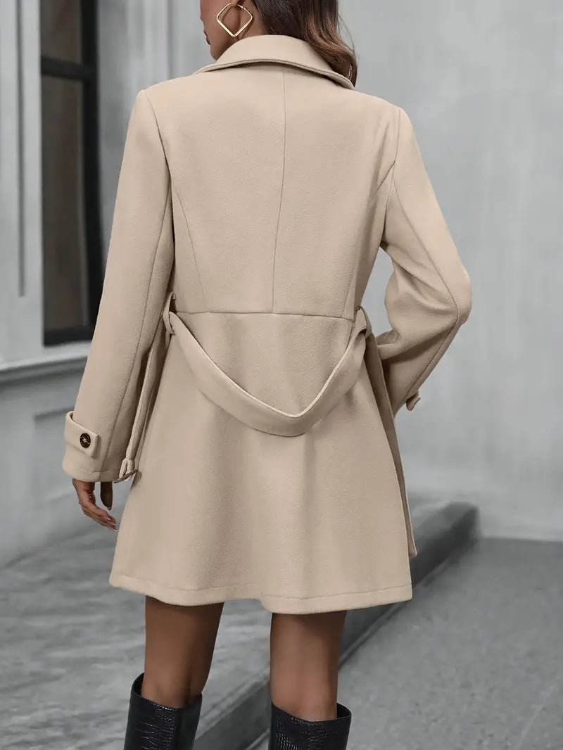 Abrigo elegante para mujer con diseño de botones y cinturón