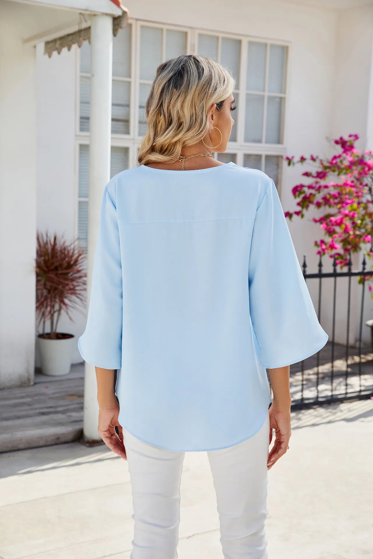 Teresa - Señoras Camisas de manga corta Tops Cuello solapa Blusa Túnica Elegante Camisa