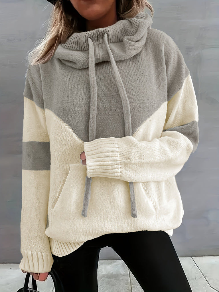 Pullover con capucha y diseño de bloque de color para mujer con estilo y comodidad