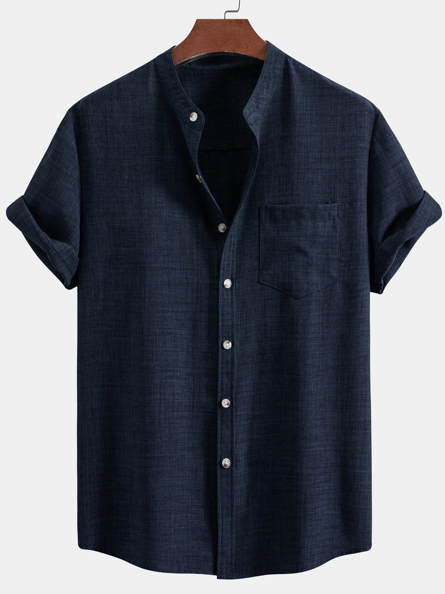 Conjunto para hombre con camisa de cuello mao de manga corta y pantalón recto casual
