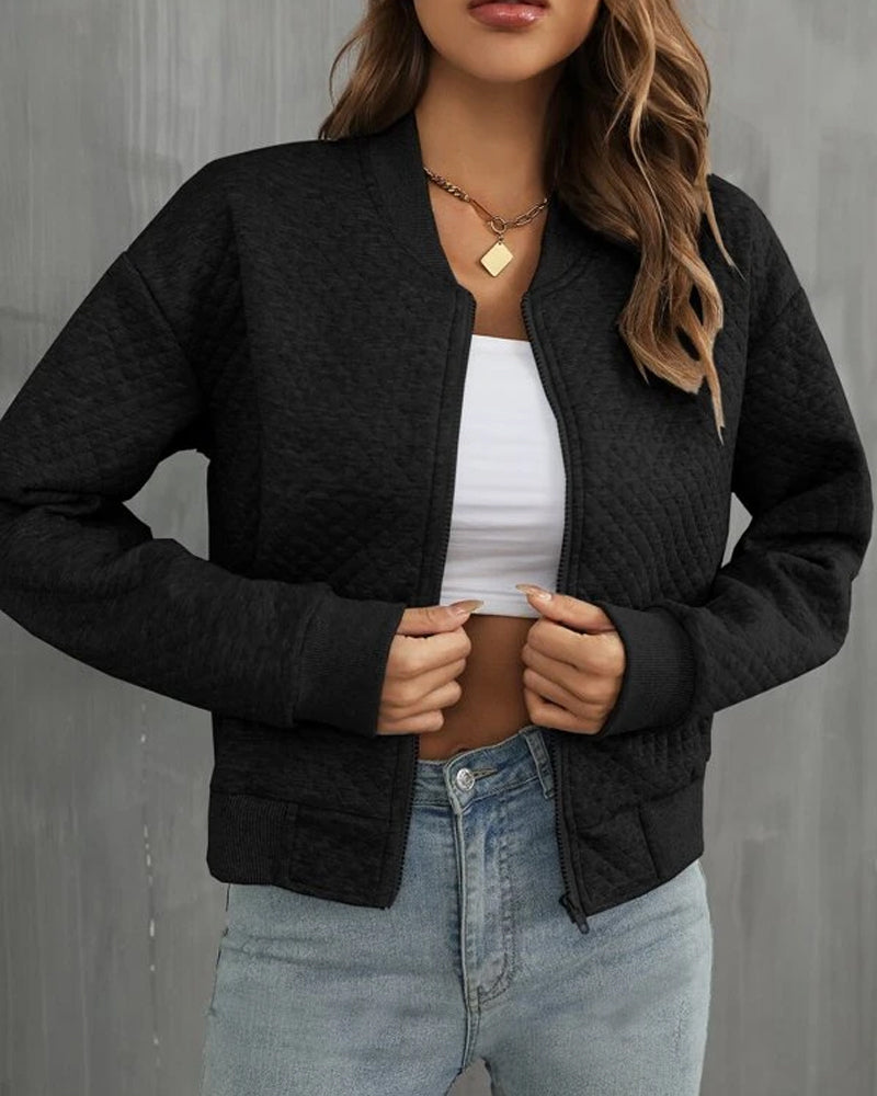 Chaqueta corta para mujer con cremallera y cuello redondo en estilo moderno