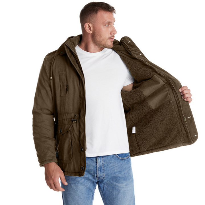 Chaqueta cálida y elegante para hombre con capucha profunda