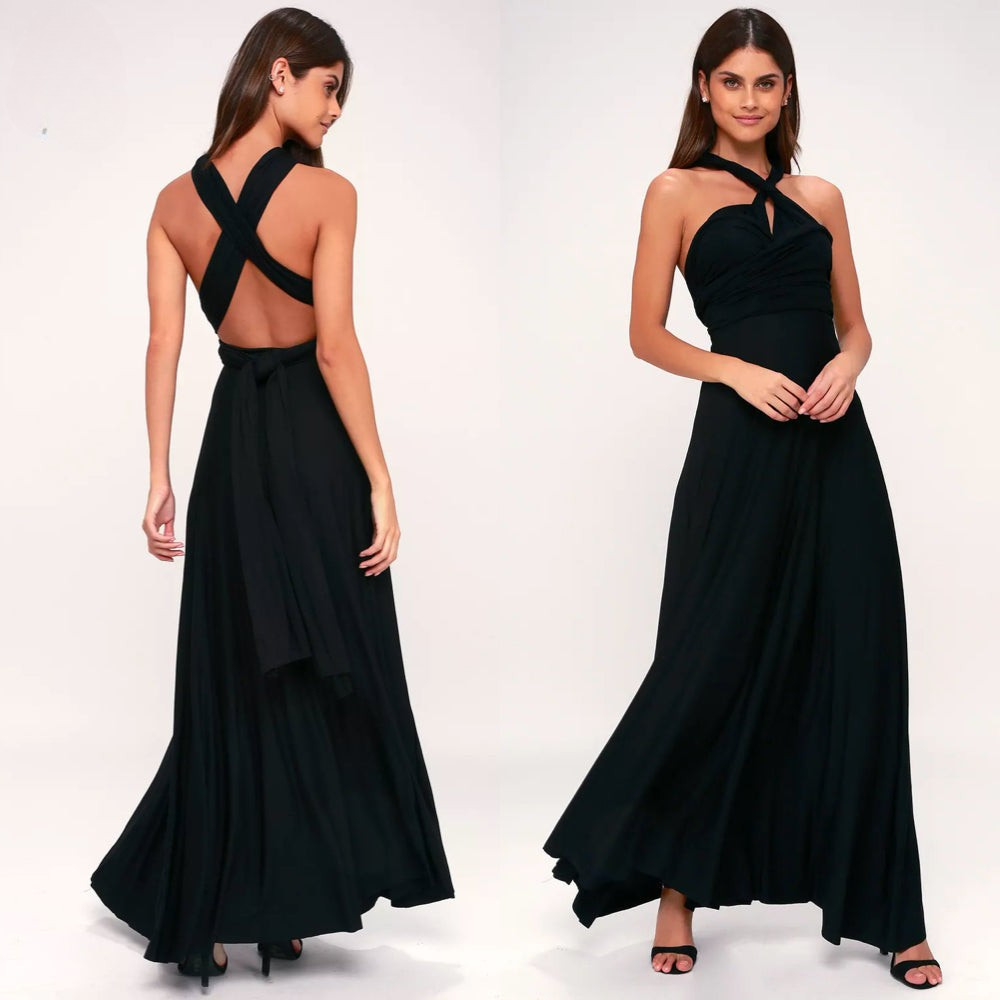Vestido largo elegante de noche sin mangas con espalda descubierta