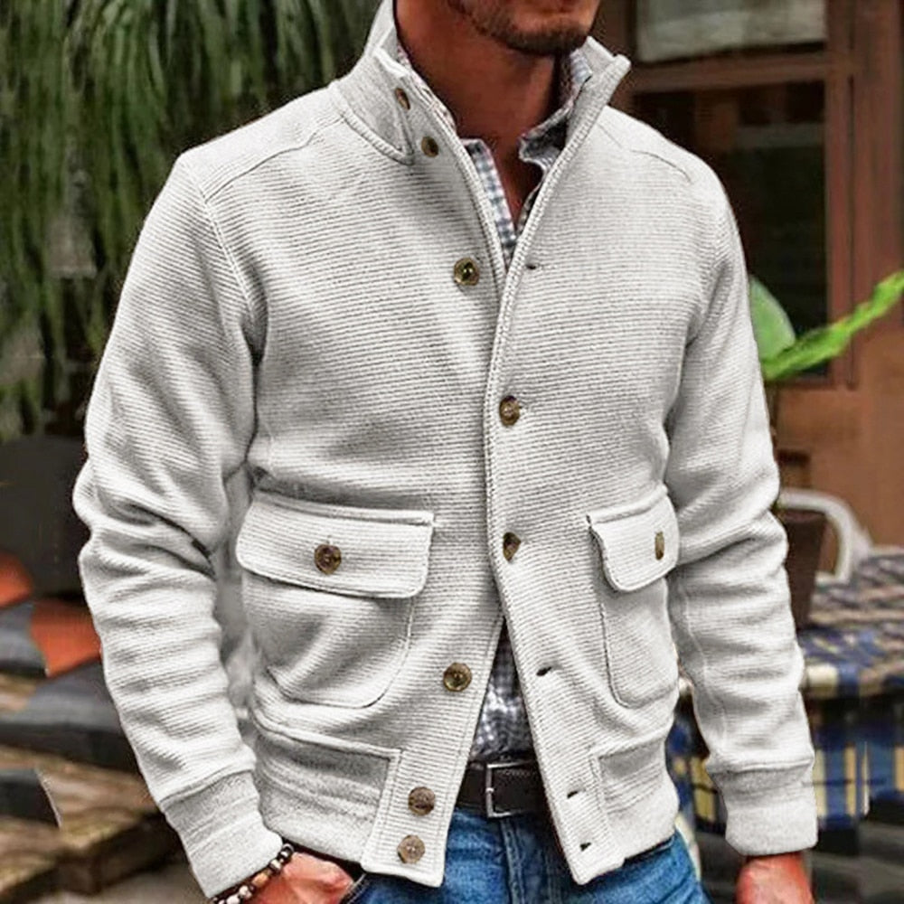 Chaqueta con botones para hombre, estilo clásico de color sólido para otoño e invierno