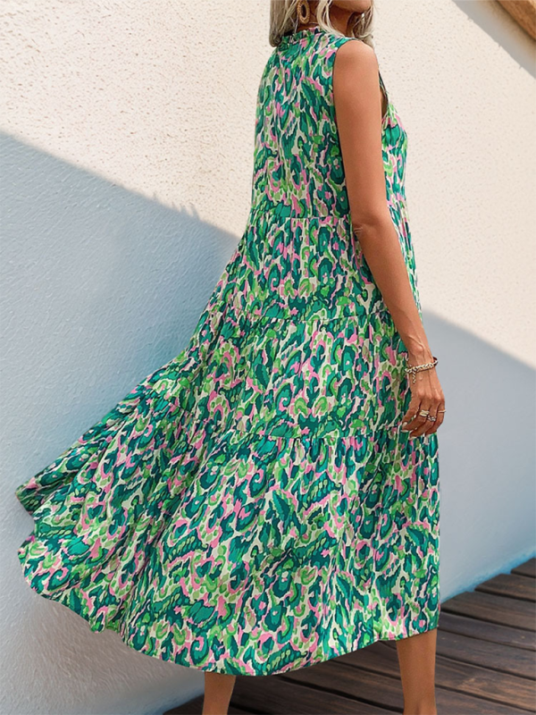 Camila - Vestido midi verde azulado con estampado abstracto para los festivales de verano