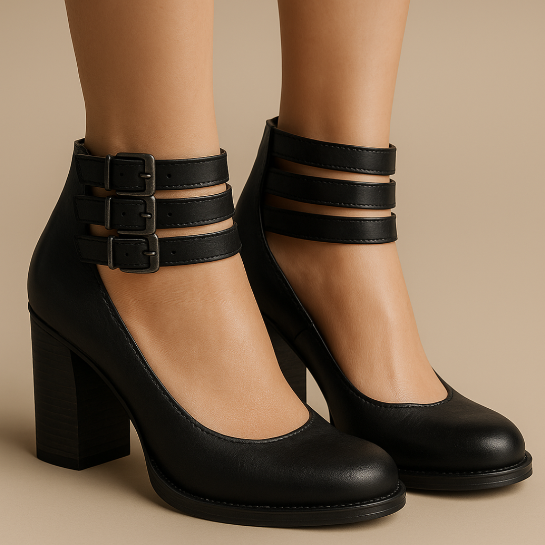 Zapatos de tacón alto estilo vintage con hebillas decorativas