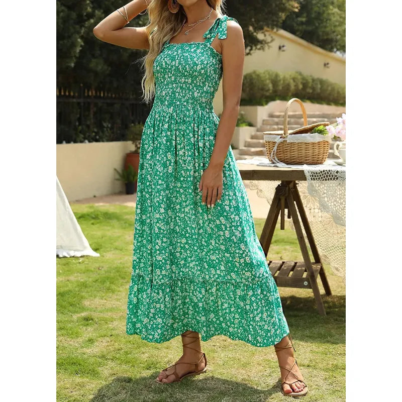 Casandra - Vestidos Sueltos de Tirantes Estampados Bohemios Largos de Verano para Mujer