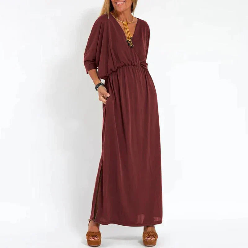 Vestido largo vintage Louisa con abertura lateral en la cintura alta