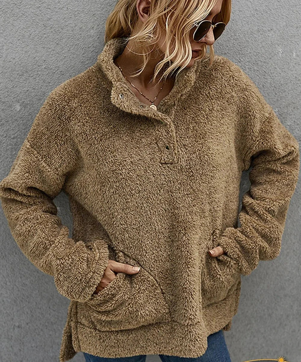 Sudadera para Mujer con Cuello Alto, Manga Larga y Dobladillo Asimétrico