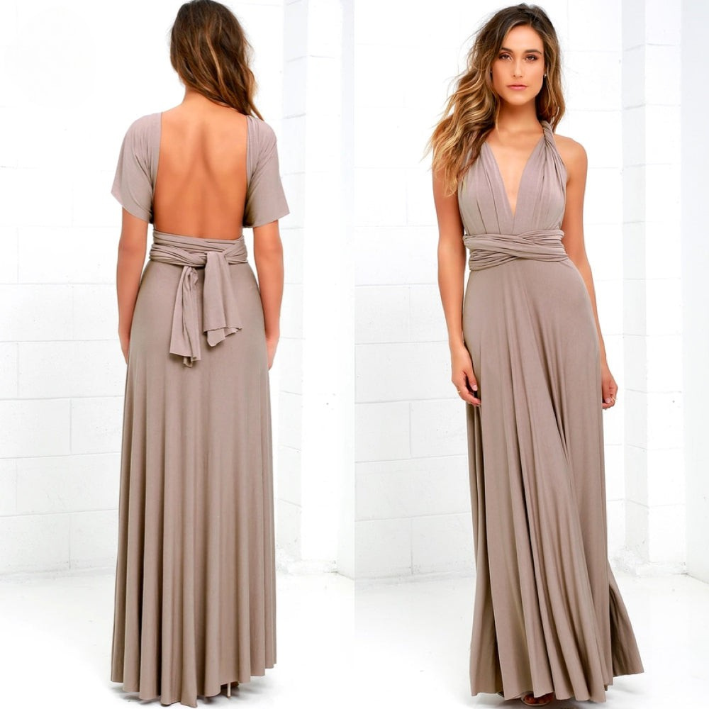 Vestido largo elegante de noche sin mangas con espalda descubierta