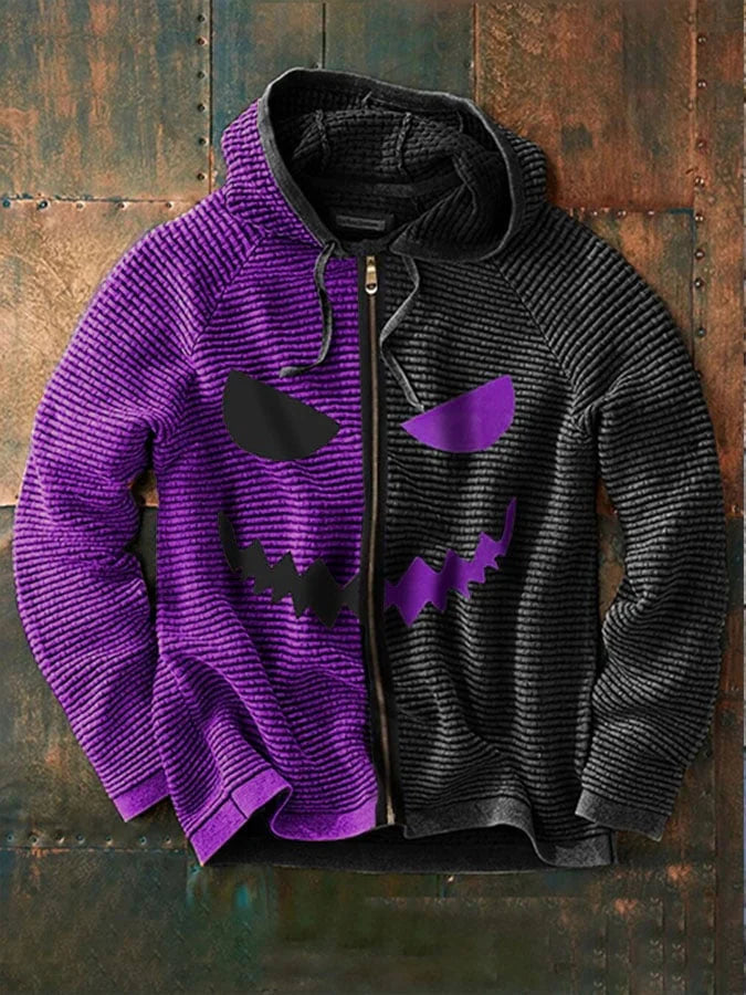 Chaqueta con capucha y bloque de color para hombre con estampado de Halloween Grimace