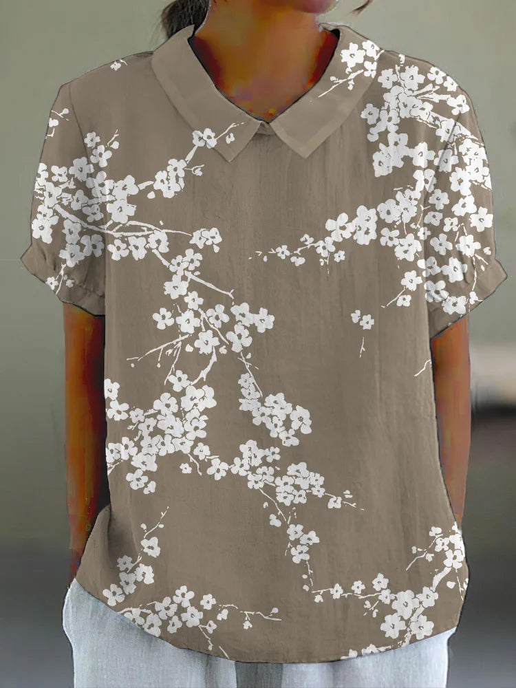 Liva - Camisa informal con estampado japonés de cerezos en flor