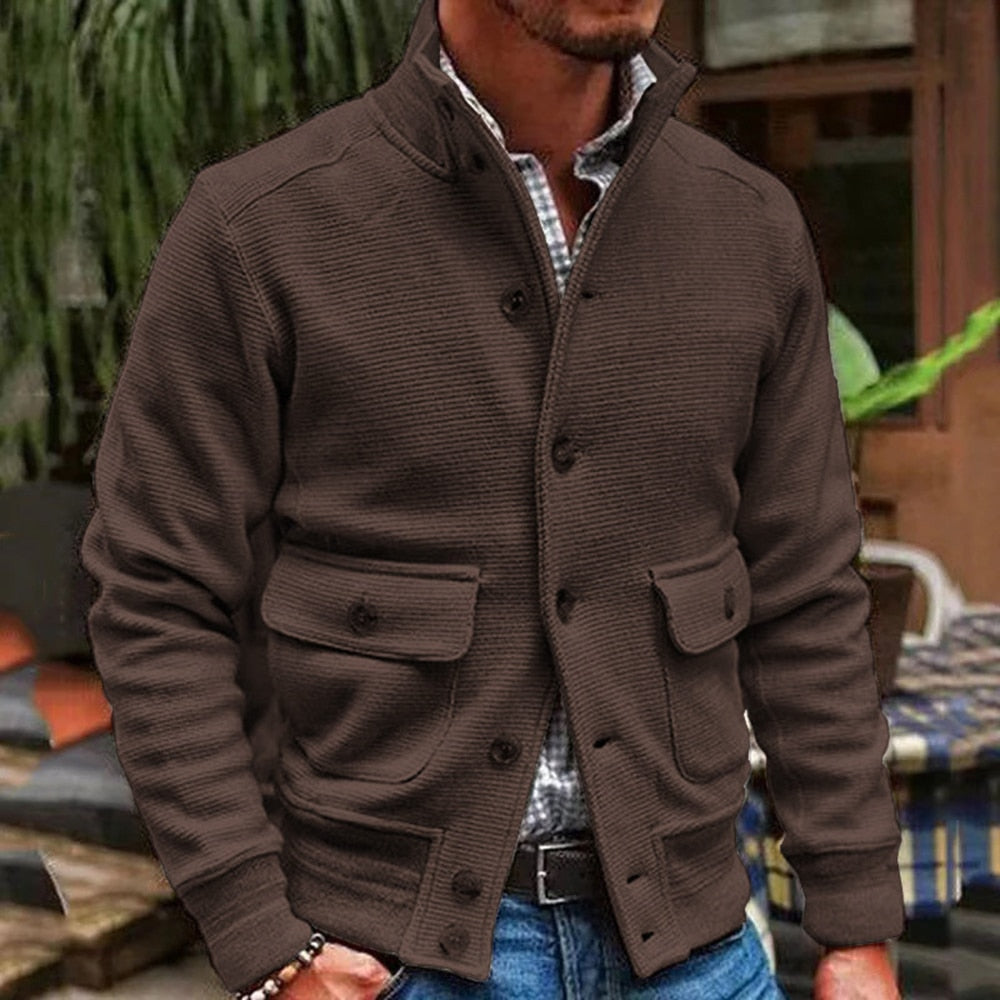 Chaqueta con botones para hombre, estilo clásico de color sólido para otoño e invierno