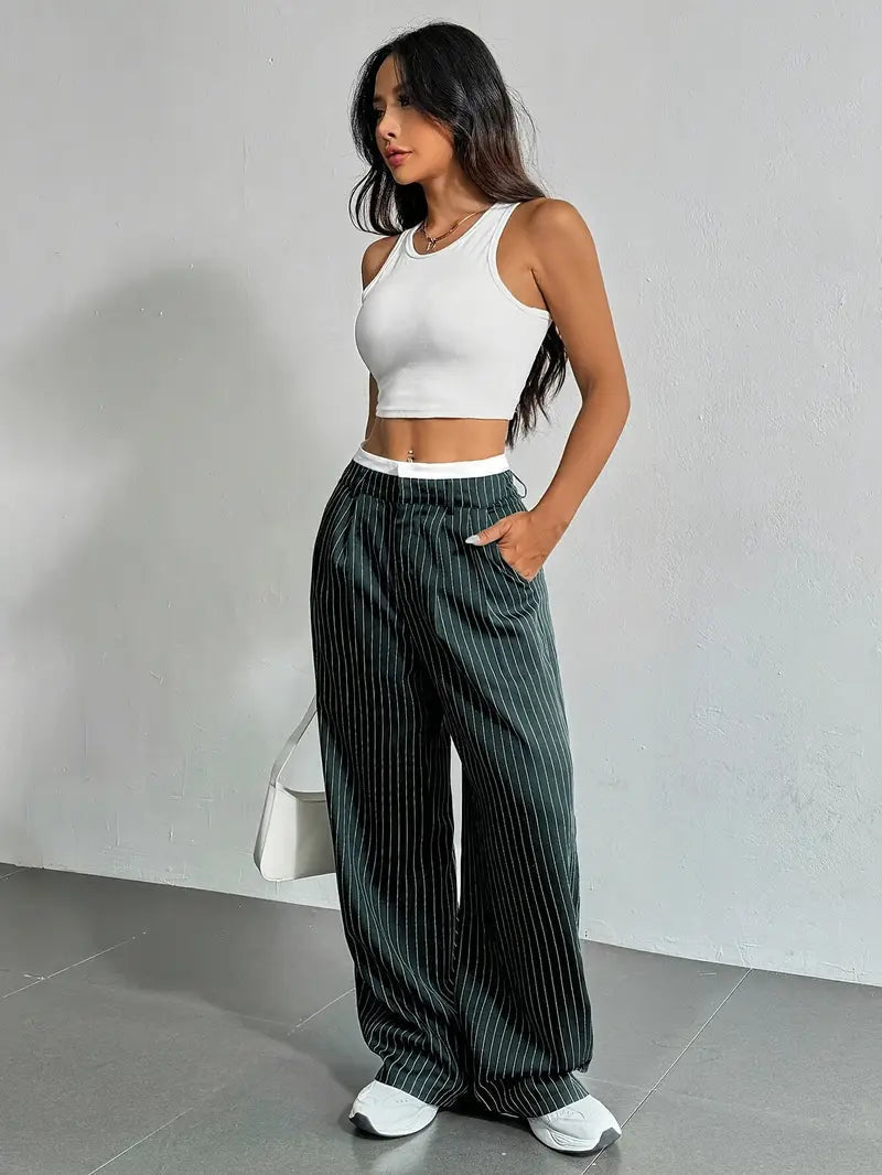 Pantalón ancho moderno con estampado de rayas para mujer