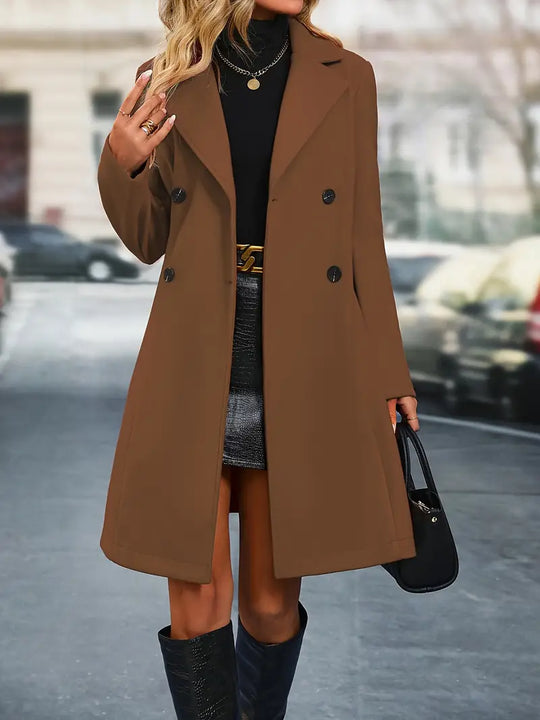 Abrigo casual elegante para mujer con detalles de solapas abotonadas