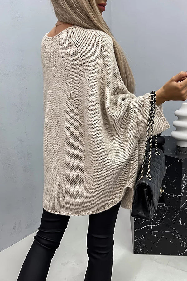 Suéter Poncho de Punto de Cuello Redondo para Mujer - Blusa Suelta y Moderna