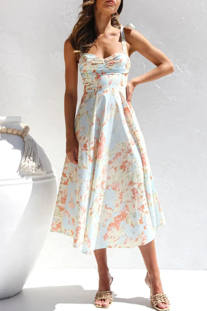 Amalie - Dulce y Elegante Vestido Floral Plisado con Cuello en V y Falda a la Cintura