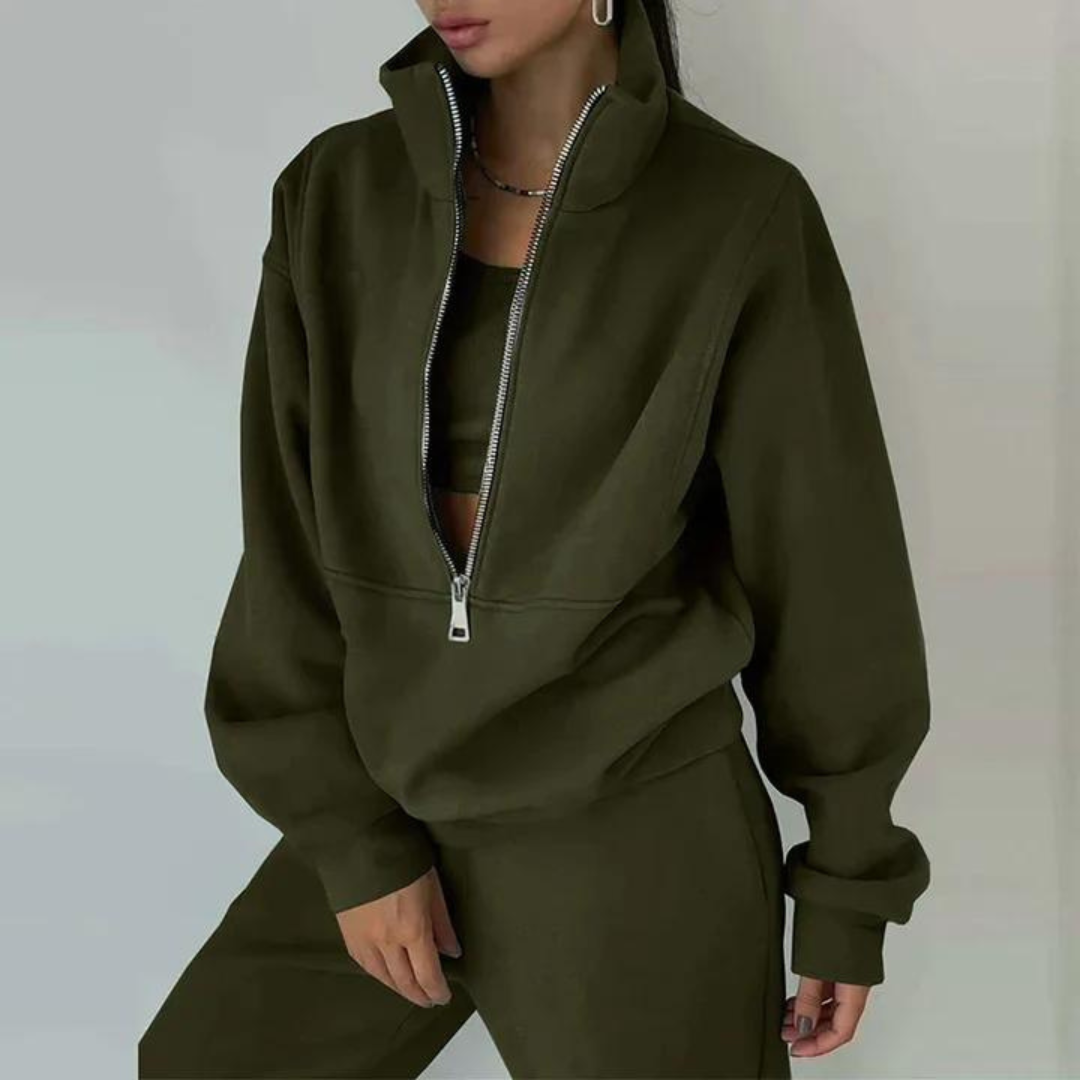 Conjunto deportivo cómodo para mujer con sudadera de media cremallera y pantalón