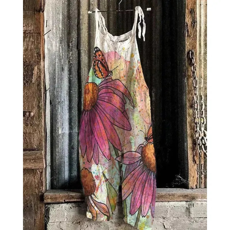 Maria - Vestido midi sin mangas con estampado floral japonés