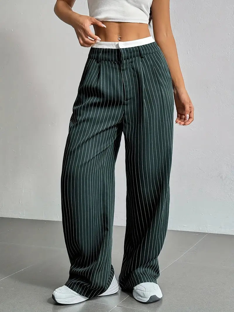Pantalón ancho moderno con estampado de rayas para mujer