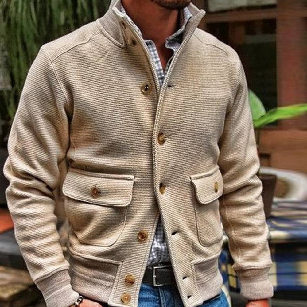 Chaqueta con botones para hombre, estilo clásico de color sólido para otoño e invierno