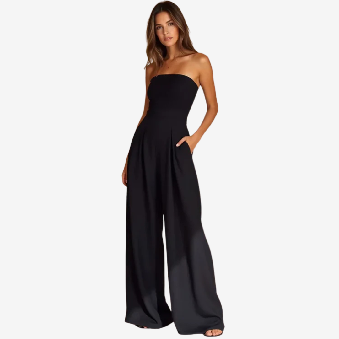 Mono elegante sin tirantes ideal para eventos formales o de verano