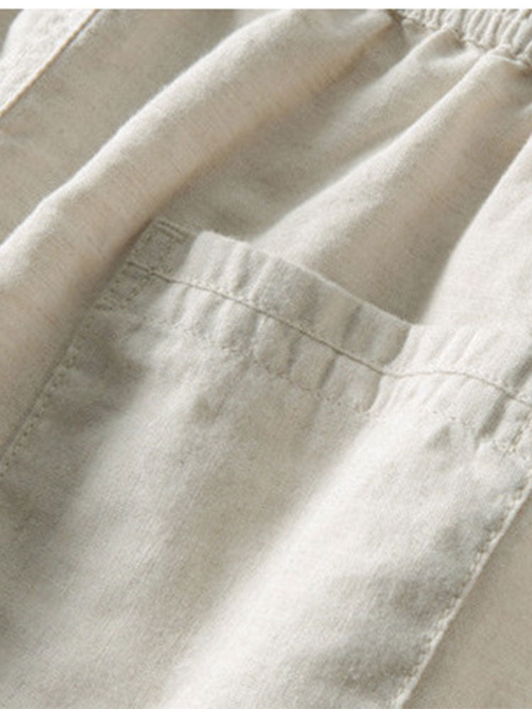 Conjunto para hombre con camisa de cuello mao de manga corta y pantalón recto casual