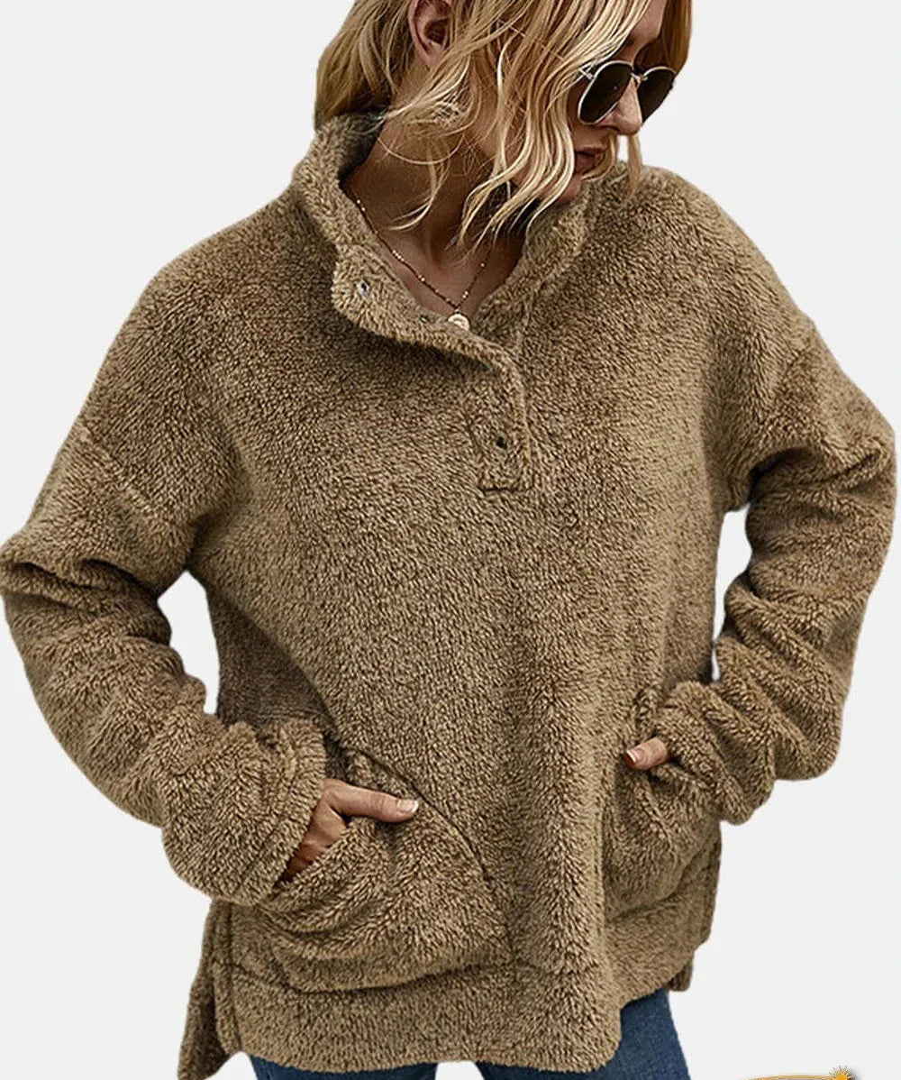 Sudadera para Mujer con Cuello Alto, Manga Larga y Dobladillo Asimétrico