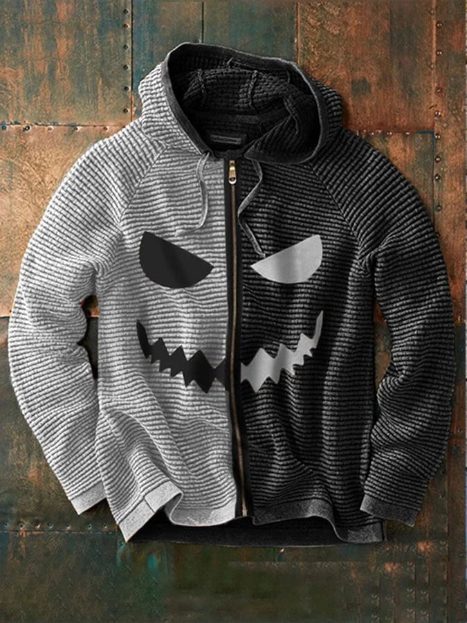 Chaqueta con capucha y bloque de color para hombre con estampado de Halloween Grimace