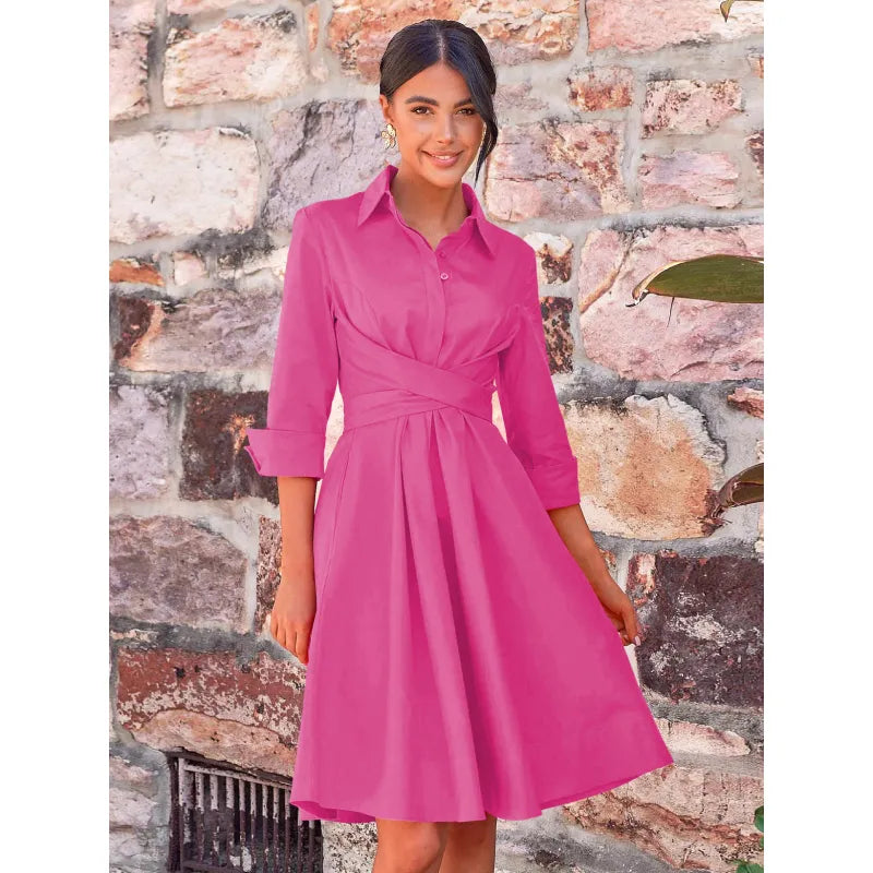 Emma - Vestido camisero elegante con botones y bolsillos lisos y cuello vuelto