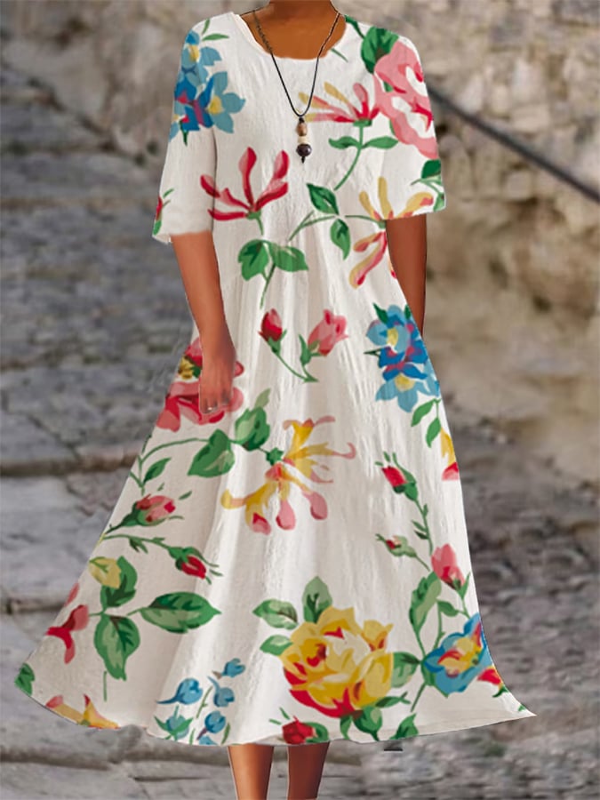 Fiona - Vestido de Mujer Informal y Holgado con Estampado Floral Botánico