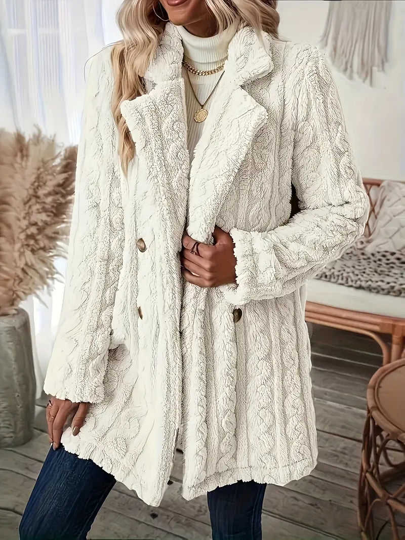 Abrigo suave de manga larga con diseño liso para mujer