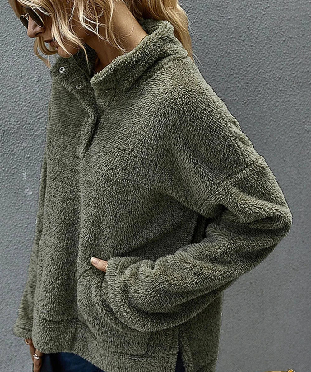 Sudadera para Mujer con Cuello Alto, Manga Larga y Dobladillo Asimétrico