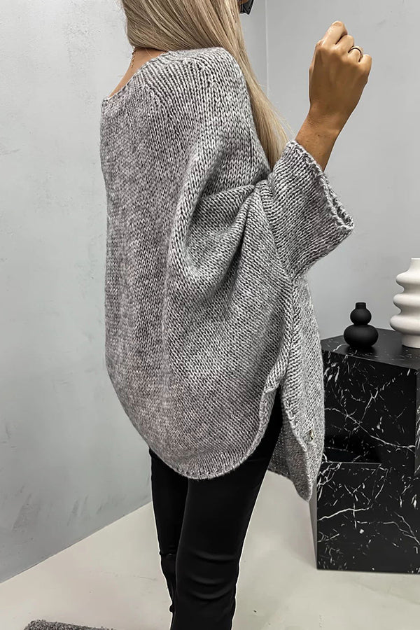 Suéter Poncho de Punto de Cuello Redondo para Mujer - Blusa Suelta y Moderna